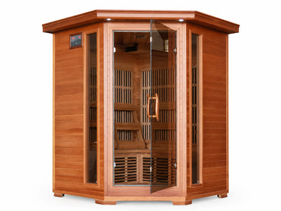 Infrared Sauna Built for Home Wellness, 3-Person Corner Design, Canadian Cedar Wood, 7 Carbon Heaters