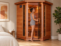 Hudson Bay 3-Person Cedar Corner Infrared Sauna with 7 Carbon Heaters — Lifestyle
