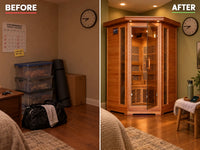 Infrared Sauna Built for Home Wellness, 3-Person Corner Design, Canadian Cedar Wood, 7 Carbon Heaters — Before & After