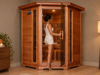 Infrared Sauna Built for Home Wellness, 3-Person Corner Design, Canadian Cedar Wood, 7 Carbon Heaters — Lifestyle