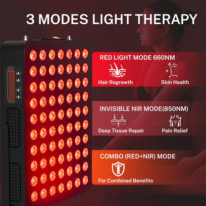 Red Light Therapy, 70 Dual Chip Red Light Therapy Panel Clinical Grade LED Device with Timer, Ideal for Body, Face, Recovery, Improve Sleep, Skin Health, 350W(Black)