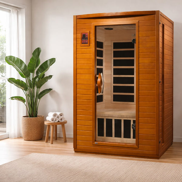 Infrared Sauna Built for Home Wellness, Canadian Hemlock Wood, 6 Low EMF Carbon Panels, Bluetooth Audio
