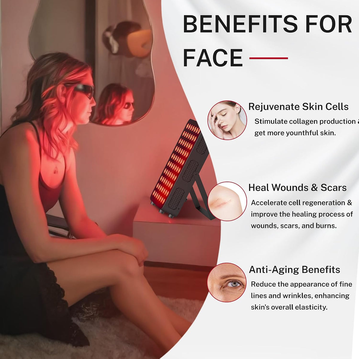 Red Light Therapy, 70 Dual Chip Red Light Therapy Panel Clinical Grade LED Device with Timer, Ideal for Body, Face, Recovery, Improve Sleep, Skin Health, 350W(Black)