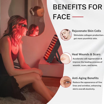 Red Light Therapy, 70 Dual Chip Red Light Therapy Panel Clinical Grade LED Device with Timer, Ideal for Body, Face, Recovery, Improve Sleep, Skin Health, 350W(Black)