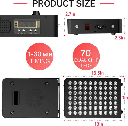 Red Light Therapy, 70 Dual Chip Red Light Therapy Panel Clinical Grade LED Device with Timer, Ideal for Body, Face, Recovery, Improve Sleep, Skin Health, 350W(Black)
