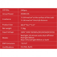 Red Light Therapy Panel Designed for Home Wellness, 660nm/850nm Dual Wavelength, 240 LED System, Digital Timer